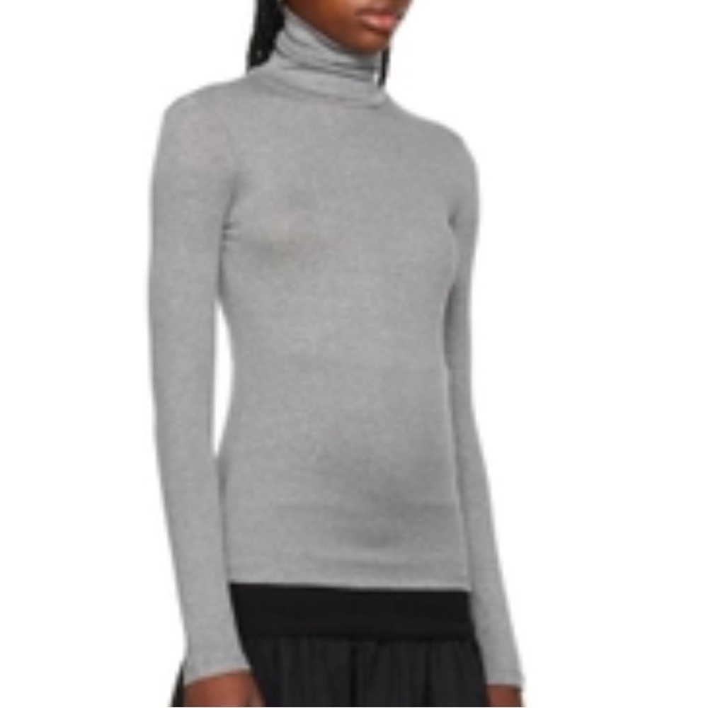 AMOMENTO Gray Wool Long Sleeve Turtleneck Sweater Top